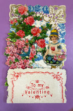 Load image into Gallery viewer, Vintage 1920s German Pop Up Honeycomb Valentine Card Girl Roses Die Cut Embossed
