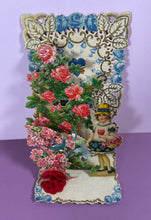 Load image into Gallery viewer, Vintage 1920s German Pop Up Honeycomb Valentine Card Girl Roses Die Cut Embossed
