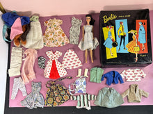 Load image into Gallery viewer, Vintage 1960s Ponytail Barbie Doll w/ Black Vinyl Case &amp; Large Clothes Lot
