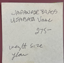Load image into Gallery viewer, Antique Japanese Brass Usabata Ikebana Vase with Engraved Bird &amp; Figure
