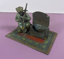 Load image into Gallery viewer, Antique Vienna Cold Painted Bronze Musician on Rug Match/Card Holder
