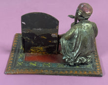 Load image into Gallery viewer, Antique Vienna Cold Painted Bronze Musician on Rug Match/Card Holder
