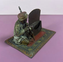 Load image into Gallery viewer, Antique Vienna Cold Painted Bronze Musician on Rug Match/Card Holder
