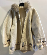 Load image into Gallery viewer, 1960s Inuit Wool Coat with Fur Hood and Applique Art
