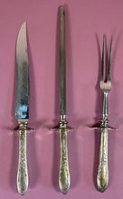 Load image into Gallery viewer, Vintage Stainless 3-Piece Carving Set with Ornate Silverplate Grape Vine Handles
