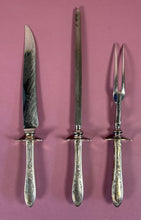 Load image into Gallery viewer, Vintage Stainless 3-Piece Carving Set with Ornate Silverplate Grape Vine Handles

