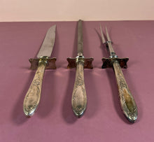 Load image into Gallery viewer, Vintage Stainless 3-Piece Carving Set with Ornate Silverplate Grape Vine Handles
