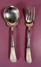 Load image into Gallery viewer, Antique Whiting Sterling Silver &amp; Mother of Pearl Handle Salad Serving Set
