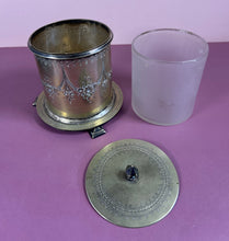 Load image into Gallery viewer, Antique Victorian Silver Plated Engraved Biscuit Barrel Jar on Stand
