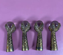 Load image into Gallery viewer, Set of 4 Vintage Brass Eagle Claw &amp; Glass Ball Furniture Feet Table Leg Caps
