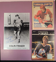 Load image into Gallery viewer, Colin Fraser Autographed Photo &amp; Wayne Gretzky 1981 Hockey News Lot
