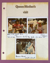 Load image into Gallery viewer, Vintage 1989 Queen Mother's Visit Scrapbook Page Photos Queen's Park Toronto
