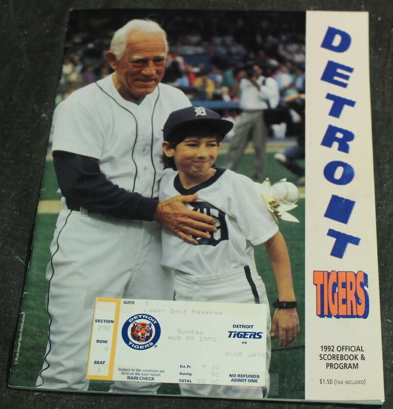 1992 Detroit Tigers Program & Ticket - Tigers v. Blue Jays