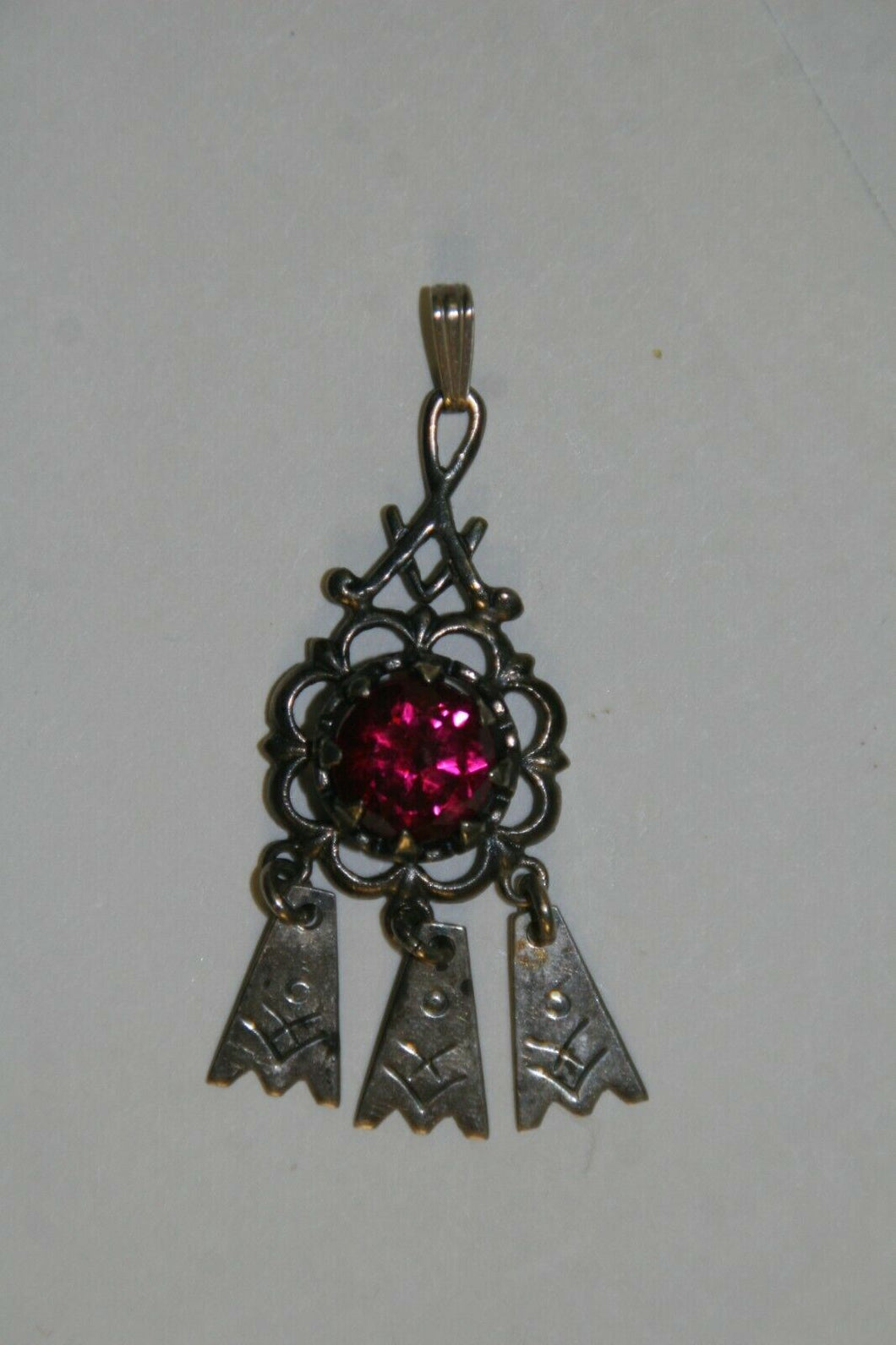 A Danish Brutalist Silver Plated Pendant Set w/a Red Stone