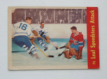 Load image into Gallery viewer, 1955 Parkhurst Jacques Plante Leaf Speedsters Attack #75 Hockey Card in VG Shape
