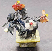 Load image into Gallery viewer, Hard Stone Carved Pot, Bonsai / Flower Sculpture, Stone Petals, Silk Stem - As Is
