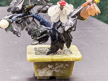 Load image into Gallery viewer, Hard Stone Carved Pot, Bonsai / Flower Sculpture, Stone Petals, Silk Stem - As Is
