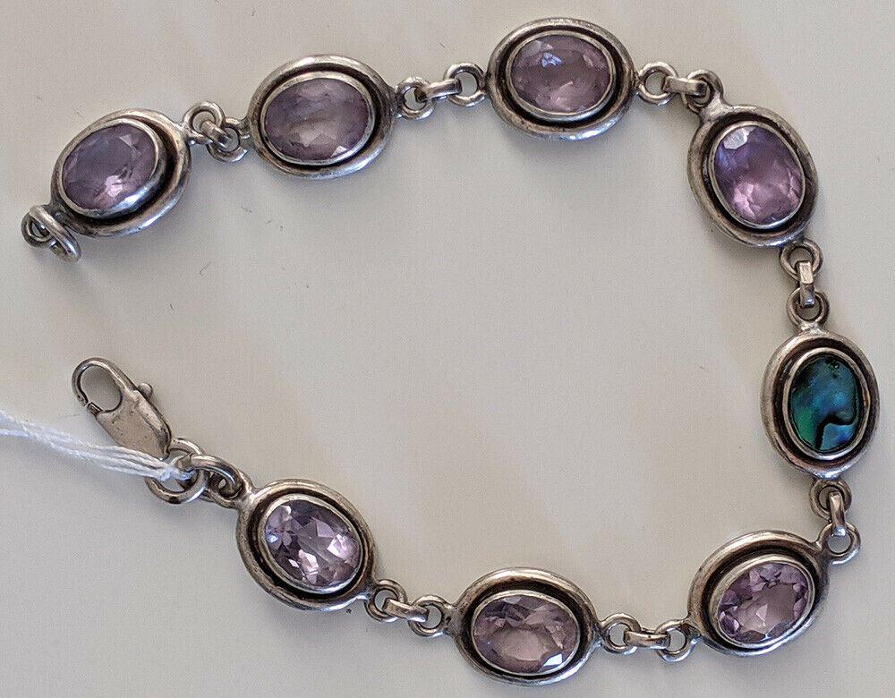 Sterling Silver Amethyst & Shell Bracelet - 7 1/2