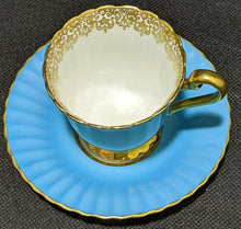 Load image into Gallery viewer, PARAGON Fine Bone China Demitasse Cup &amp; Saucer - Bright Blue with Gold Border

