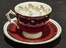 Load image into Gallery viewer, AYNSLEY Burgundy &amp; Gold Tea Cup &amp; Saucer
