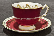 Load image into Gallery viewer, AYNSLEY Burgundy &amp; Gold Tea Cup &amp; Saucer
