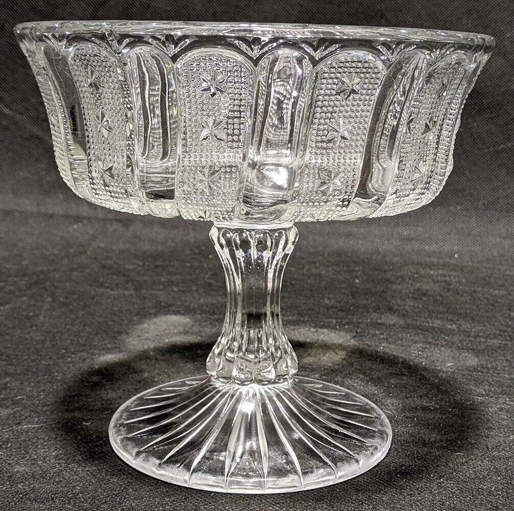 Vintage Pressed Glass Bead & Star Detail Pedestal Compote Dish