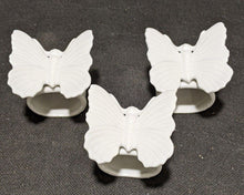 Load image into Gallery viewer, 3 White Ceramic Butterfly Topped Napkin Rings
