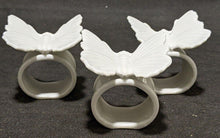 Load image into Gallery viewer, 3 White Ceramic Butterfly Topped Napkin Rings
