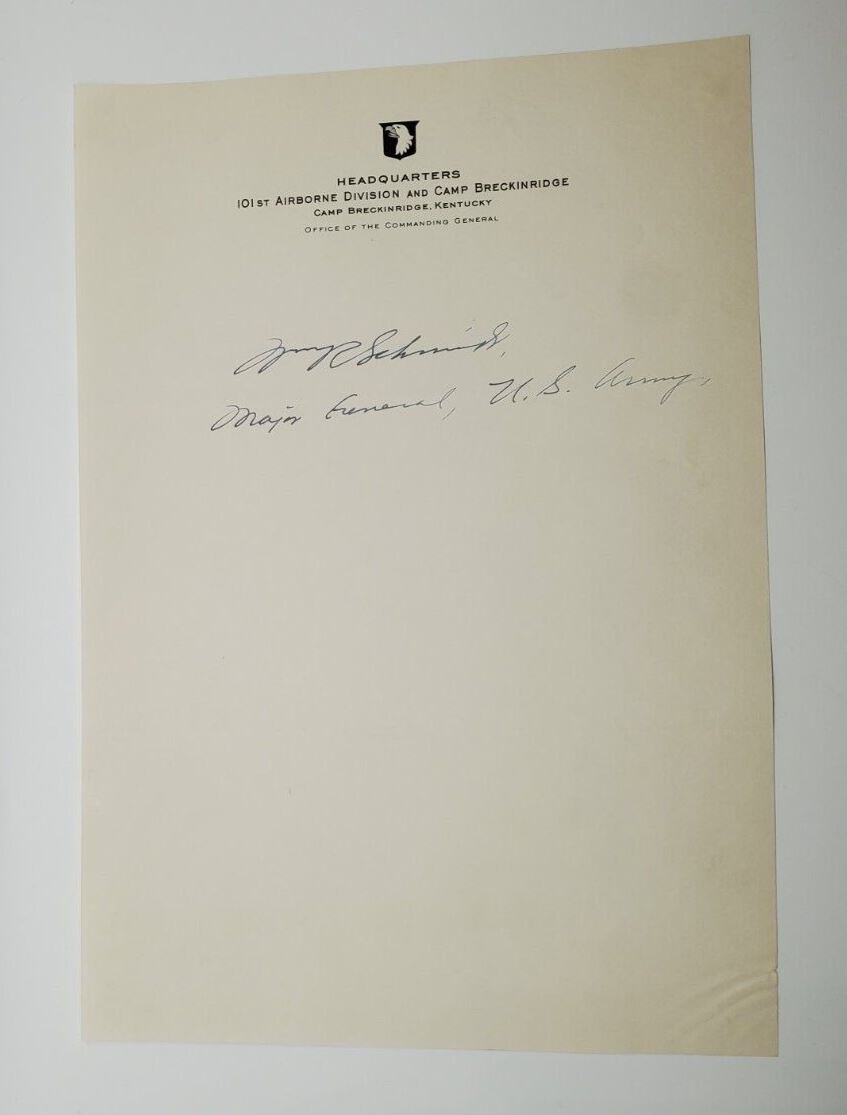 Military Autograph Major General William R. Schmidt 101st Airborne Division