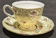 Load image into Gallery viewer, Colclough Bone China Tea Cup &amp; Saucer -- Heavy Gold Detail With Flowers
