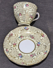 Load image into Gallery viewer, Colclough Bone China Tea Cup &amp; Saucer -- Heavy Gold Detail With Flowers
