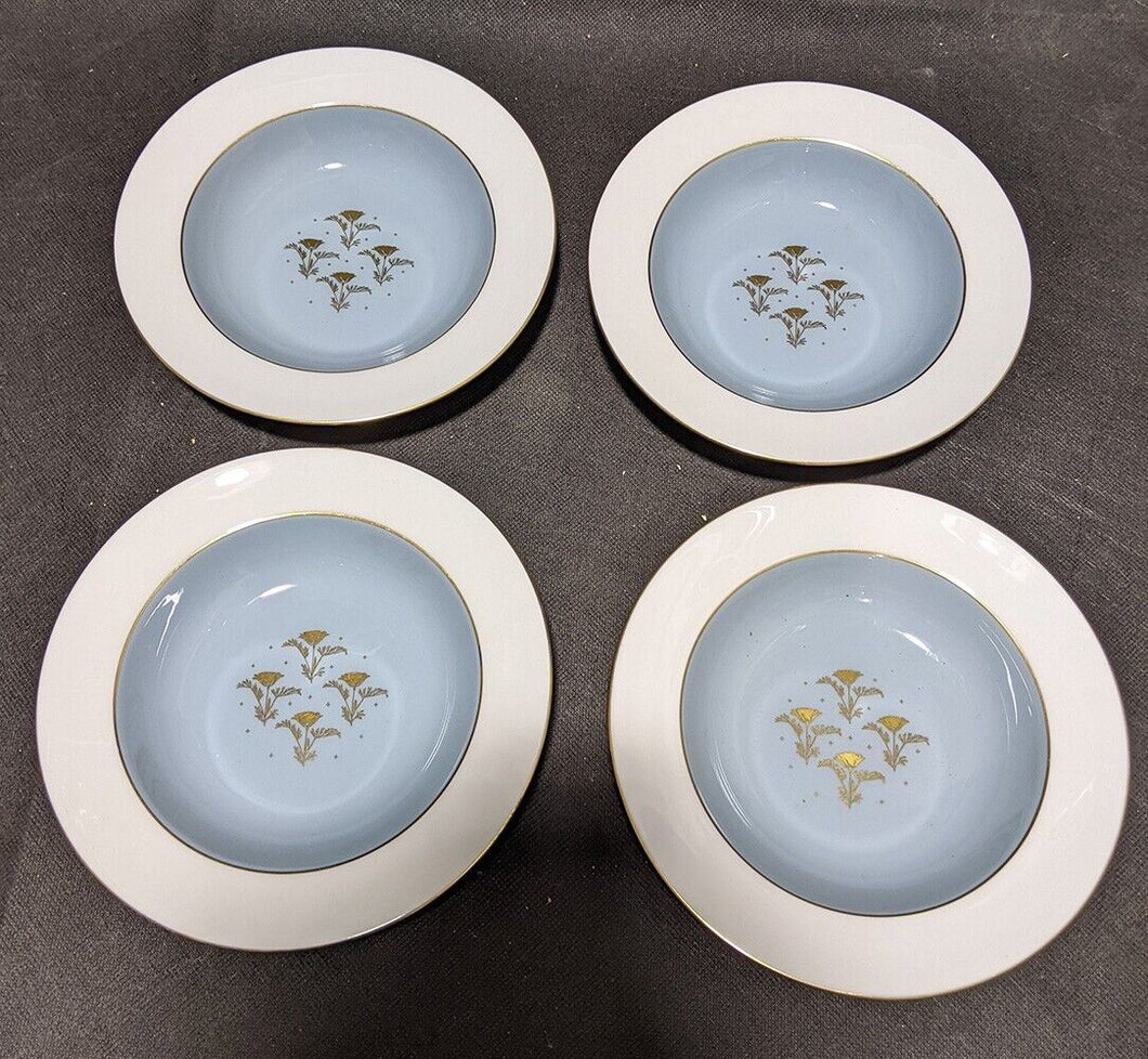 4 Minton Bone China Aurora Turquoise Gold Rimmed Soup Bowls H-5134