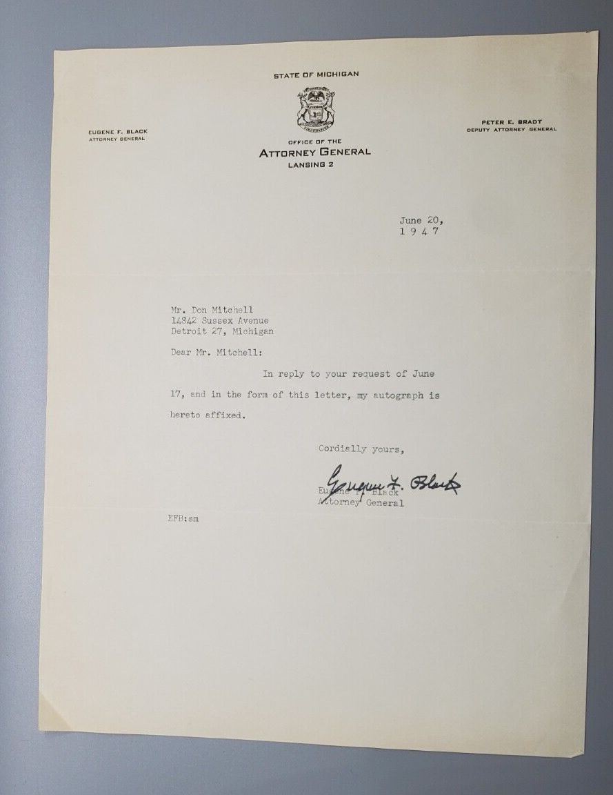 1947 Autograph Attorney General Eugene F. Black Signed