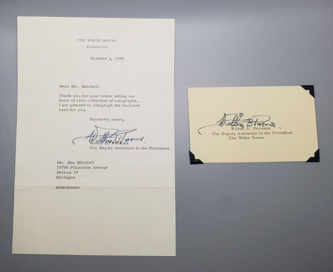 1958 Autograph The Deputy Assistant to the President Wilton B. Persons Signed