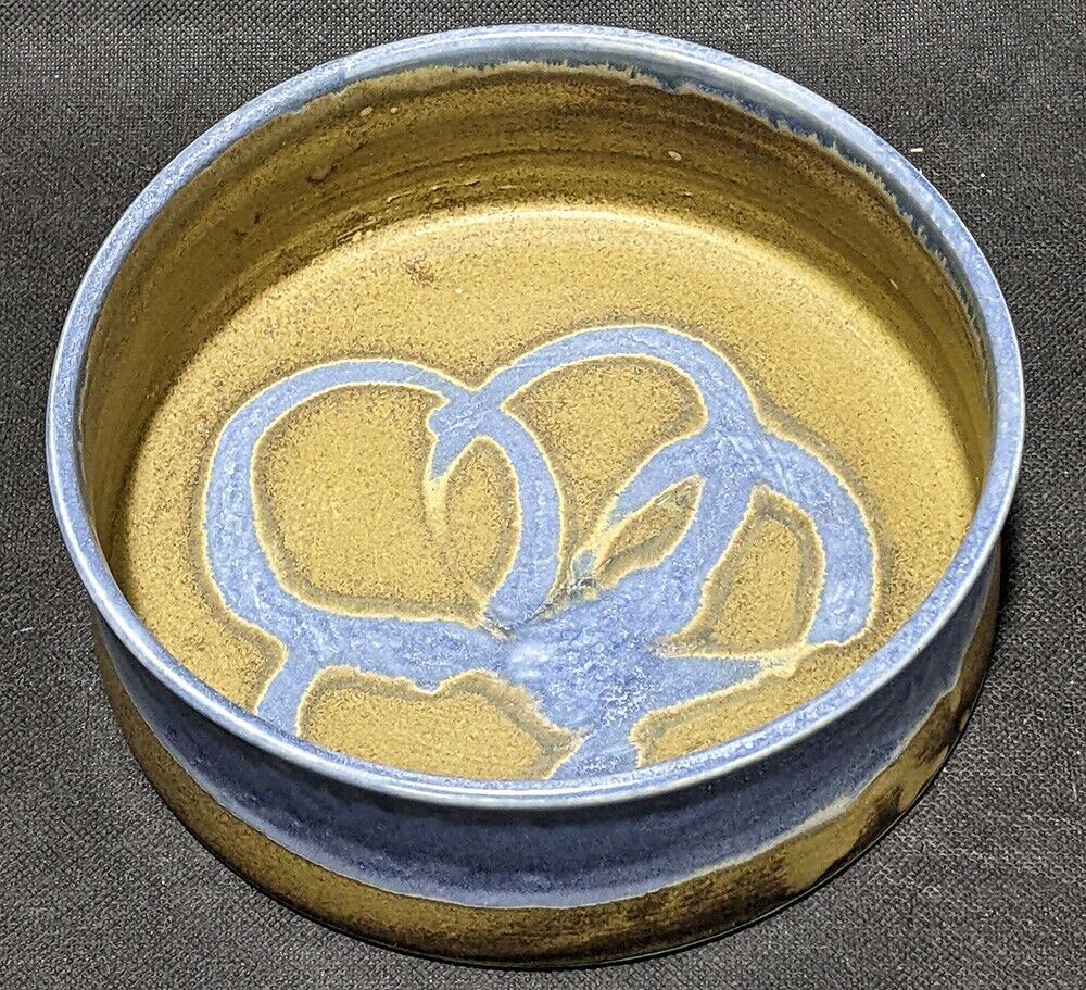 Beautiful Earth Tone Blue & Brown Pottery Round Serving Bowl