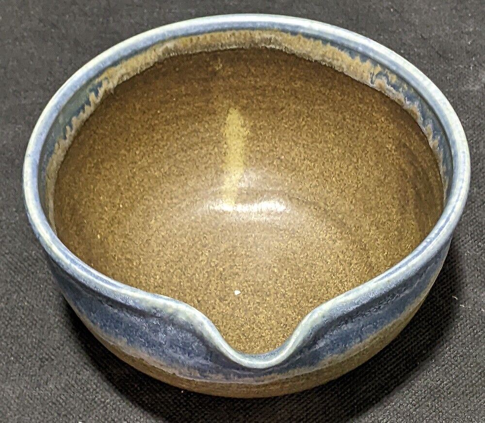 Beautiful Earth Tone Blue & Brown Pottery Spouted Bowl - Gravy / Sauce Bowl