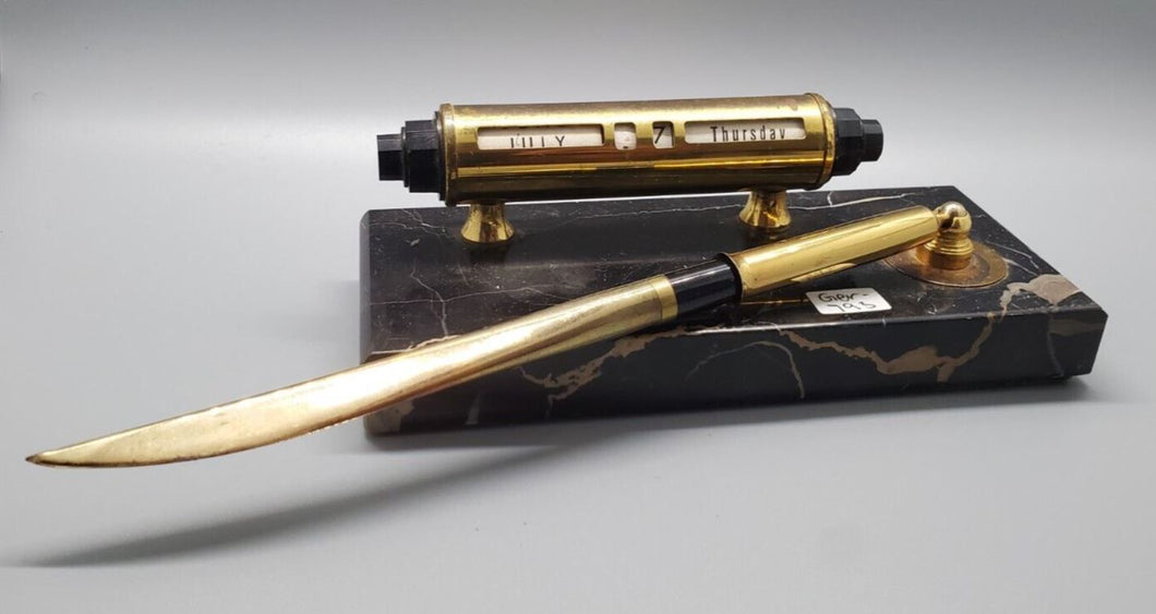 Vintage Pen w/ Calendar on Marble Base