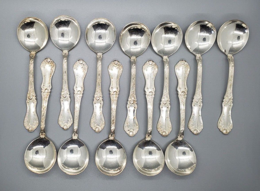 12 Oneida Rockford 1906 Rosemary Art Nouveau Silver Plate Bouillon Spoons