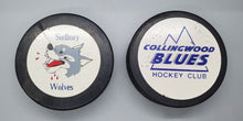 Load image into Gallery viewer, Hockey Pucks Lot - Sudbury Wolves &amp; Collingwood Blues

