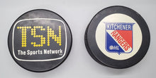 Load image into Gallery viewer, Hockey Pucks Lot - The Sports Network &amp; Kitchener Rangers
