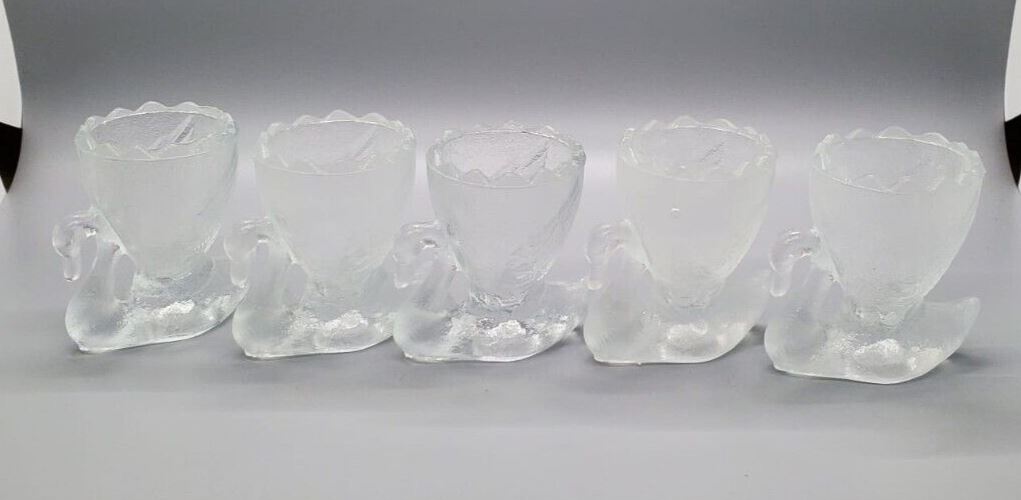 Vintage Glass Swan Small Egg Cups - Set of 5