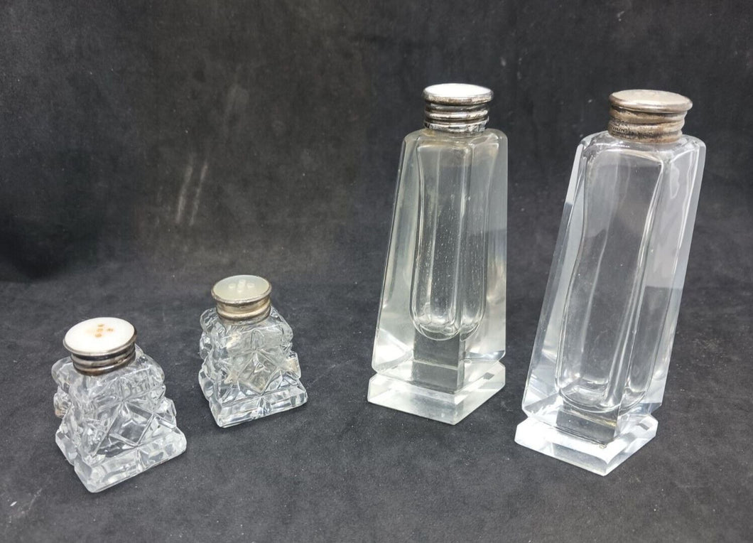 Crystal Glass Salt & Pepper Shakers STERLING TOPS 2 pairs Lot #02
