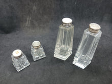 Load image into Gallery viewer, Crystal Glass Salt &amp; Pepper Shakers STERLING TOPS 2 pairs Lot #02
