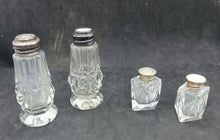 Load image into Gallery viewer, Crystal Glass Salt &amp; Pepper Shakers STERLING TOPS 2 pairs Lot #03
