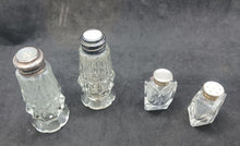 Load image into Gallery viewer, Crystal Glass Salt &amp; Pepper Shakers STERLING TOPS 2 pairs Lot #03
