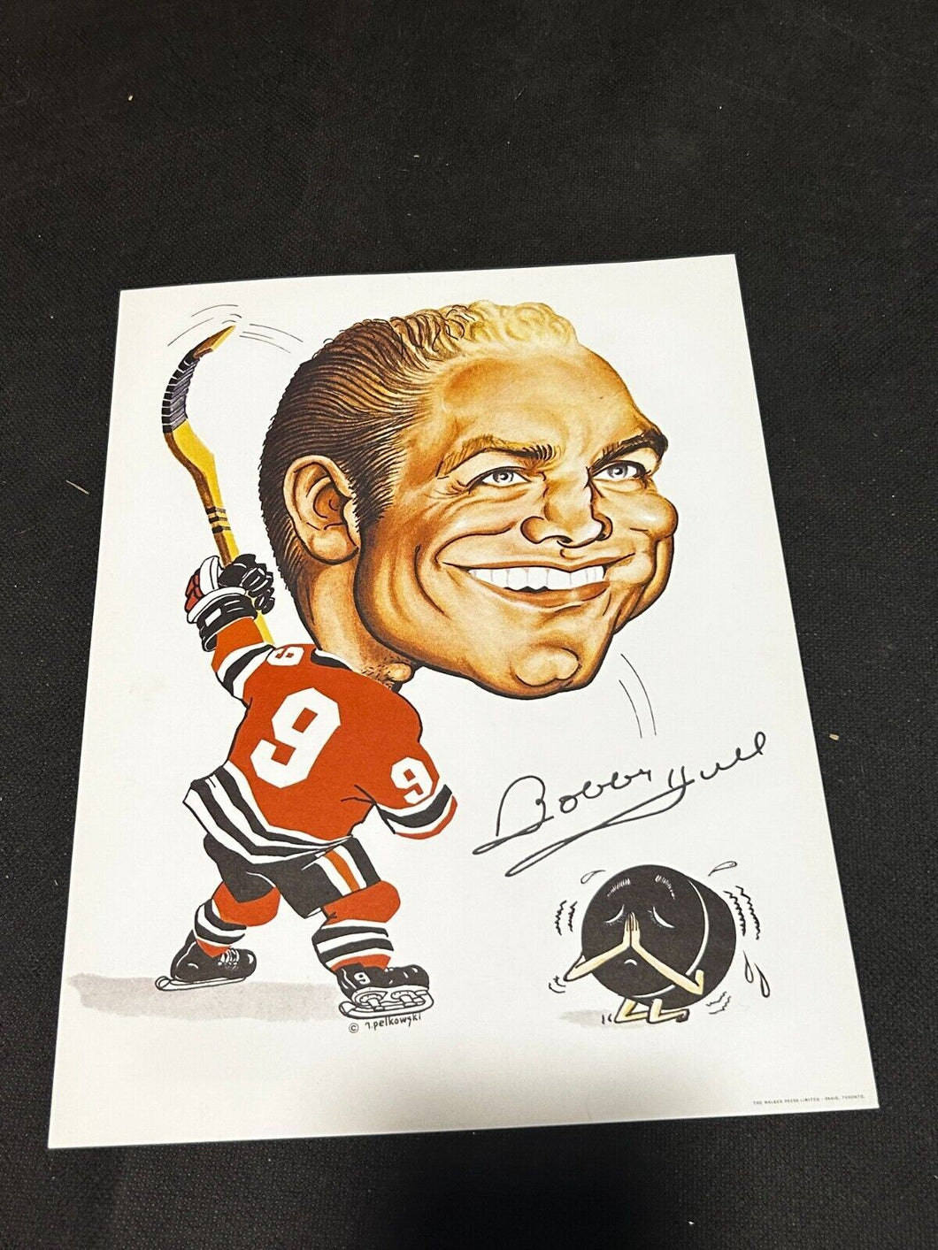 1970 Sporticatures by Pelkowski of Bobby Hull with Signature, EX