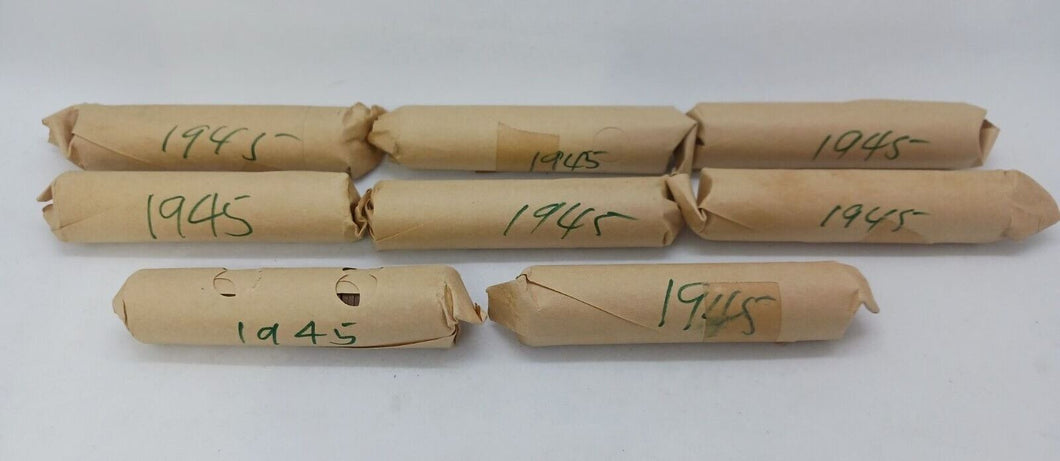1945 Canadian Pennies (50 coins per roll) 8 Rolls