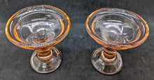 Load image into Gallery viewer, 2 Vintage Pink Pressed Glass Fairy Lamp / Floral Tealight Holder
