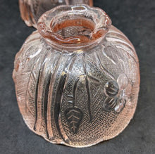 Load image into Gallery viewer, 2 Vintage Pink Pressed Glass Fairy Lamp / Floral Tealight Holder
