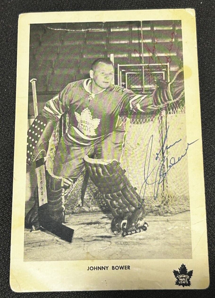 1960's Toronto Maple Leafs Team Issue Johnny Bower Signed photo 3.5X5.5 Rare